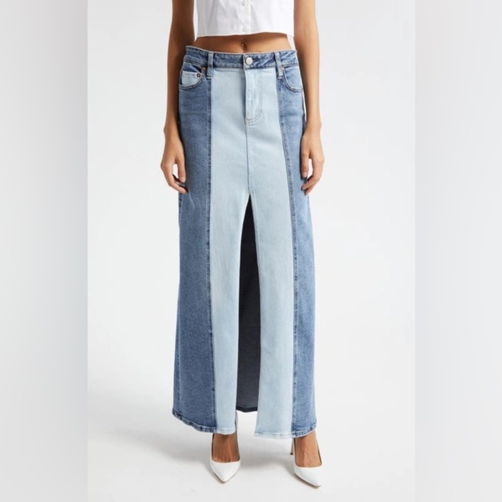 Alice and Olivia Rye Two Tone Denim Skirt